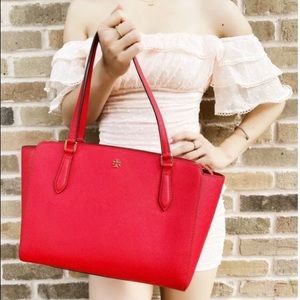 Tory Burch Emerson Small Top Zip Tote Leather